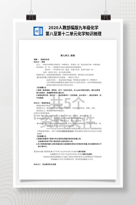2020人教部编版九年级化学第八至第十二单元化学知识梳理