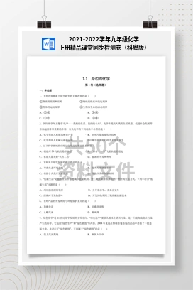 2021-2022学年九年级化学上册精品课堂同步检测卷（科粤版）
