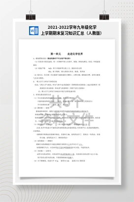 2021-2022学年九年级化学上学期期末复习知识汇总（人教版）