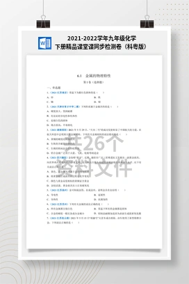 2021-2022学年九年级化学下册精品课堂课同步检测卷（科粤版）