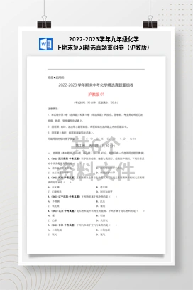 2022-2023学年九年级化学上期末复习精选真题重组卷（沪教版）