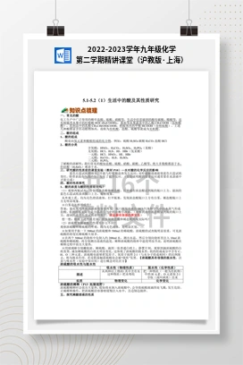 2022-2023学年九年级化学第二学期精讲课堂（沪教版·上海）