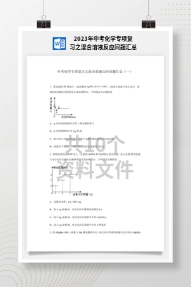 2023年中考化学专项复习之混合溶液反应问题汇总