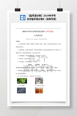 【临考满分卷】2024年中考化学临考满分卷B（深圳专用)