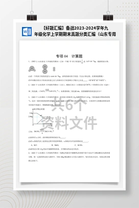 【好题汇编】备战2023-2024学年九年级化学上学期期末真题分类汇编（山东专用）