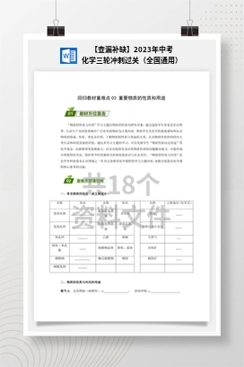 【查漏补缺】2023年中考化学三轮冲刺过关（全国通用）