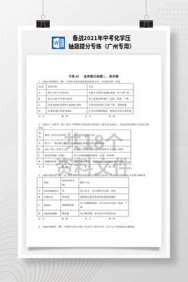 备战2021年中考化学压轴题提分专练（广州专用）