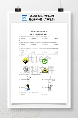 备战2023年中考化学考前必杀300题（广东专用）