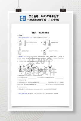 学易金卷：2023年中考化学一模试题分项汇编（广东专用）