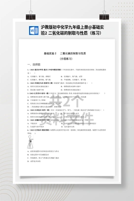 基础实验2 二氧化碳的制取与性质（练习） 沪教版初中化学九年级上册