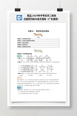 精品 2024年中考化学二轮热点题型归纳与变式演练（广东通用）