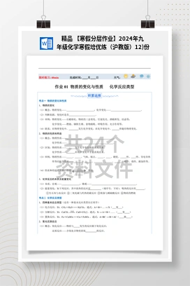 精品 【寒假分层作业】2024年九年级化学寒假培优练（沪教版）12)份