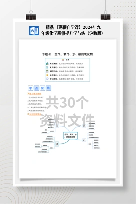 精品 【寒假自学课】2024年九年级化学寒假提升学与练（沪教版）