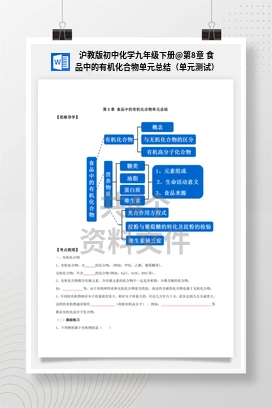 第8章 食品中的有机化合物单元总结（单元测试） 沪教版初中化学九年级下册