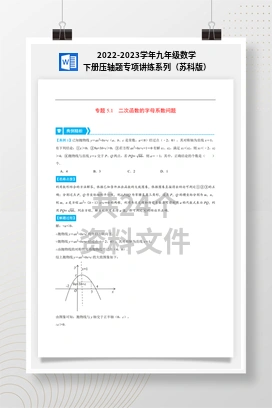 2022-2023学年九年级数学下册压轴题专项讲练系列（苏科版）