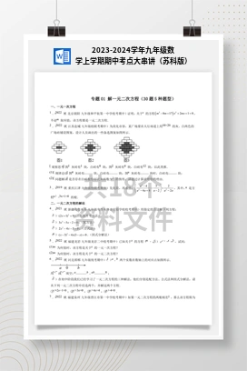 2023-2024学年九年级数学上学期期中考点大串讲（苏科版）