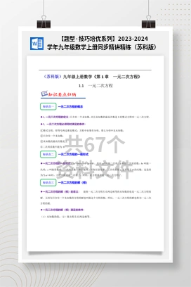 【题型·技巧培优系列】2023-2024学年九年级数学上册同步精讲精练（苏科版）