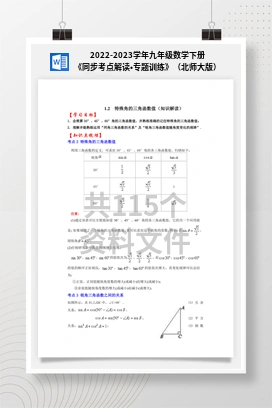 2022-2023学年九年级数学下册《同步考点解读•专题训练》（北师大版）