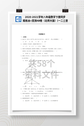 2020-2021学年八年级数学下册同步精练本+双测AB卷（北师大版）(一二三章)