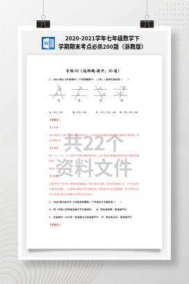 2020-2021学年七年级数学下学期期末考点必杀200题（浙教版）