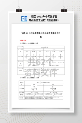 精品 2023年中考数学重难点题型之函数（全国通用）
