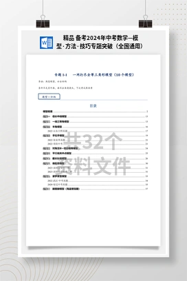 精品 备考2024年中考数学—模型·方法·技巧专题突破（全国通用）