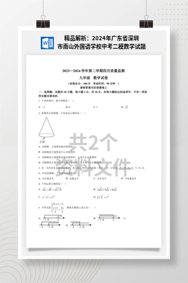 精品解析：2024年广东省深圳市南山外国语学校中考二模数学试题