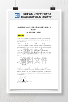 【压轴专题】2023年中考数学冲刺挑战压轴题专题汇编（安徽专用）