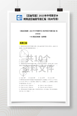 【压轴专题】2023年中考数学冲刺挑战压轴题专题汇编（杭州专用）