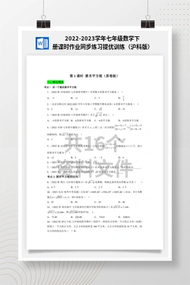 2022-2023学年七年级数学下册课时作业同步练习提优训练（沪科版）