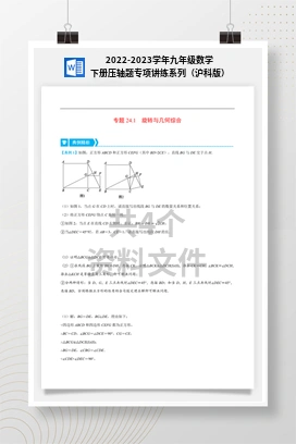 2022-2023学年九年级数学下册压轴题专项讲练系列（沪科版）