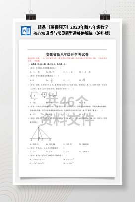 精品 【暑假预习】2023年新八年级数学核心知识点与常见题型通关讲解练（沪科版）