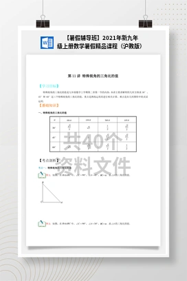 【暑假辅导班】2021年新九年级上册数学暑假精品课程（沪教版）