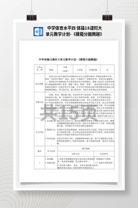 中学体育水平四体操18课时大单元教学计划-《横箱分腿腾越》