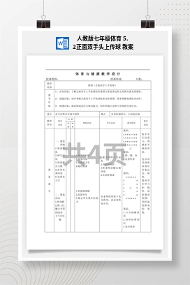 人教版七年级体育5.2正面双手头上传球教案