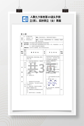 人教版九下体育 第10课 头手倒立(男)、肩肘倒立（女）教案