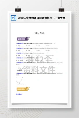 2020年中考物理母题题源解密（上海专用）