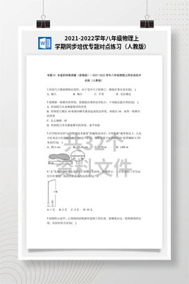 2021-2022学年八年级物理上学期同步培优专题对点练习（人教版）