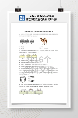 2021-2022学年八年级物理下册课后培优练（沪科版）