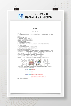 2022-2023学年人教版物理八年级下册知识点汇总