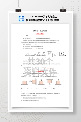 2023-2024学年九年级上物理同步精品讲义【上海沪教版】