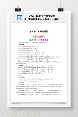 2023-2024学年九年级物理上学期期中考点大串讲（苏科版）