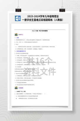 2023-2024学年九年级物理全一册学优生重难点易错题精练（人教版）