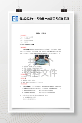 备战2023年中考物理一轮复习考点微专题