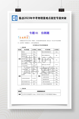备战2023年中考物理重难点题型专题突破