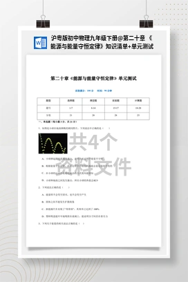 第二十章 《能源与能量守恒定律》知识清单+单元测试 沪粤版初中物理九年级下册