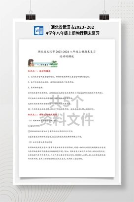 湖北省武汉市2023~2024学年八年级上册物理期末复习