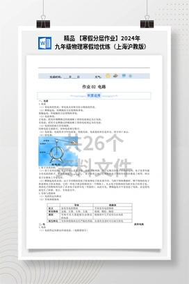 精品 【寒假分层作业】2024年九年级物理寒假培优练（上海沪教版）