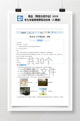 精品 【寒假分层作业】2024年九年级物理寒假培优练（人教版）