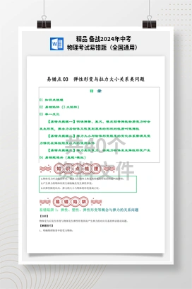 精品 备战2024年中考物理考试易错题（全国通用）